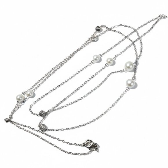 Vintage Sterling Silver 925 Pearl Marcasite Station Necklace 40" - Picture 3 of 10